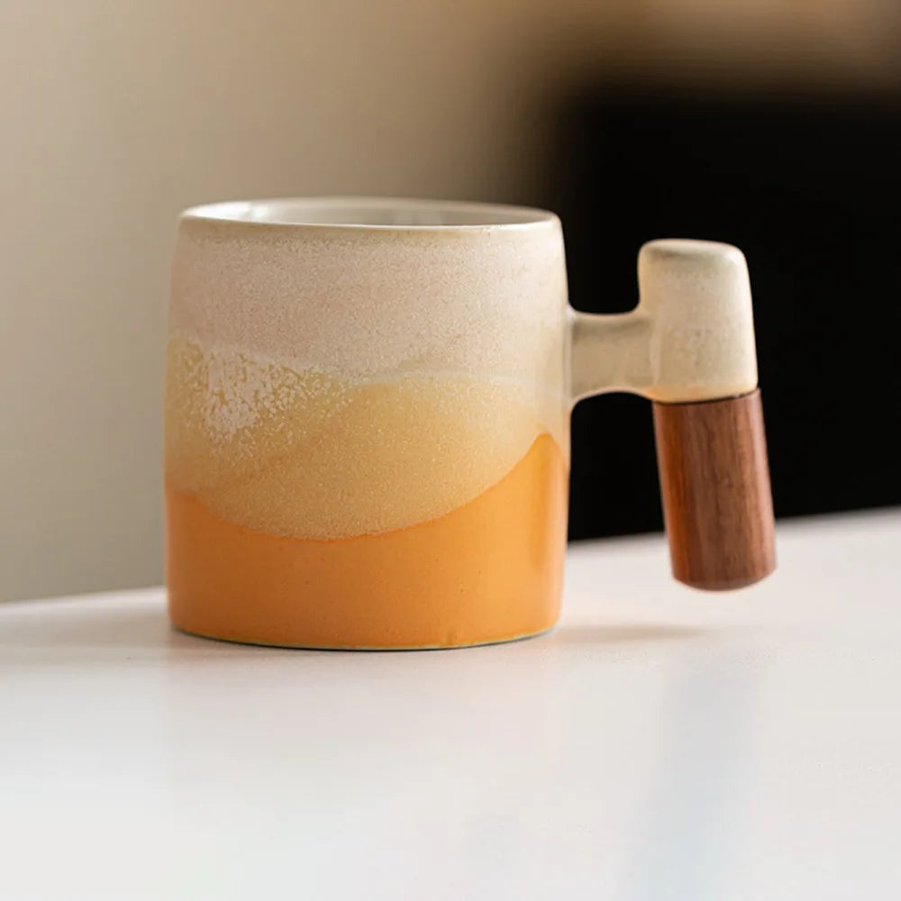 Creative Ceramic Coffee Mug Wood Handle Microwave Dishwasher Safe Coffee Cup Handmade 70ML Porcelain Mug Milk Cocoa Hot Tea