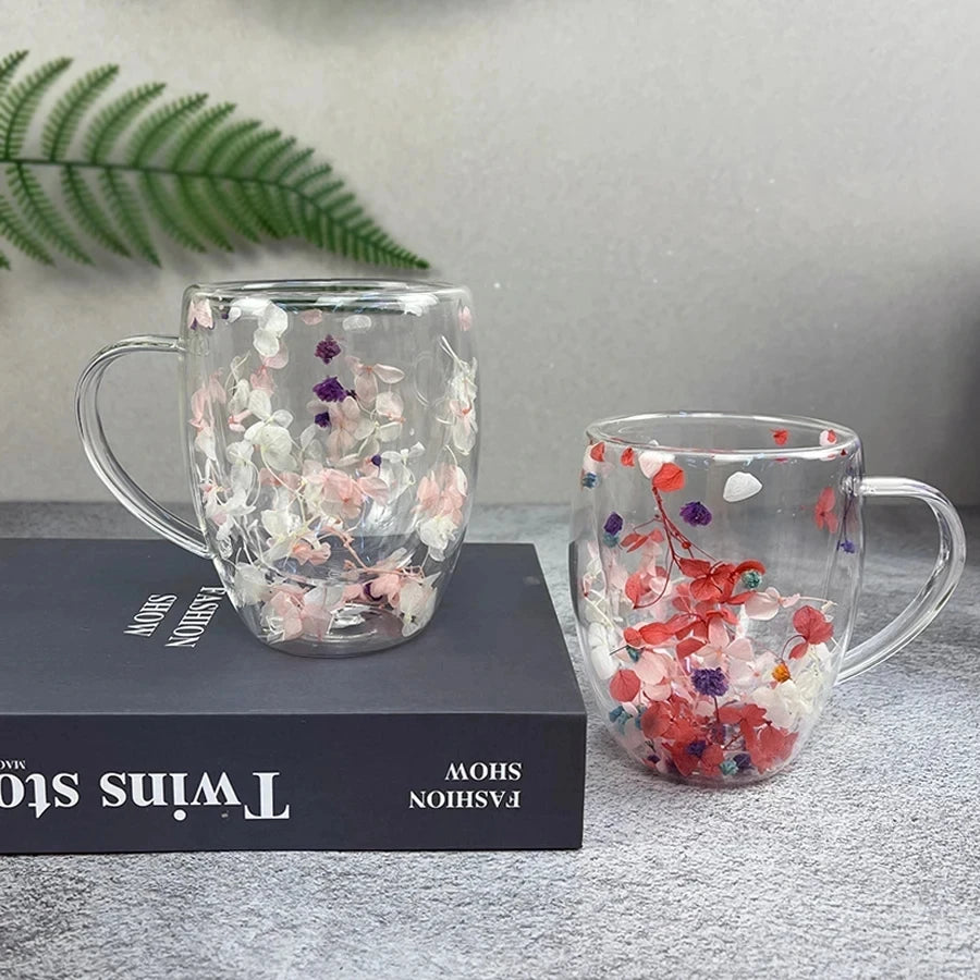 Christmas Double Wall Glass Mug - Heat Resistant Coffee Cup 250/350ml