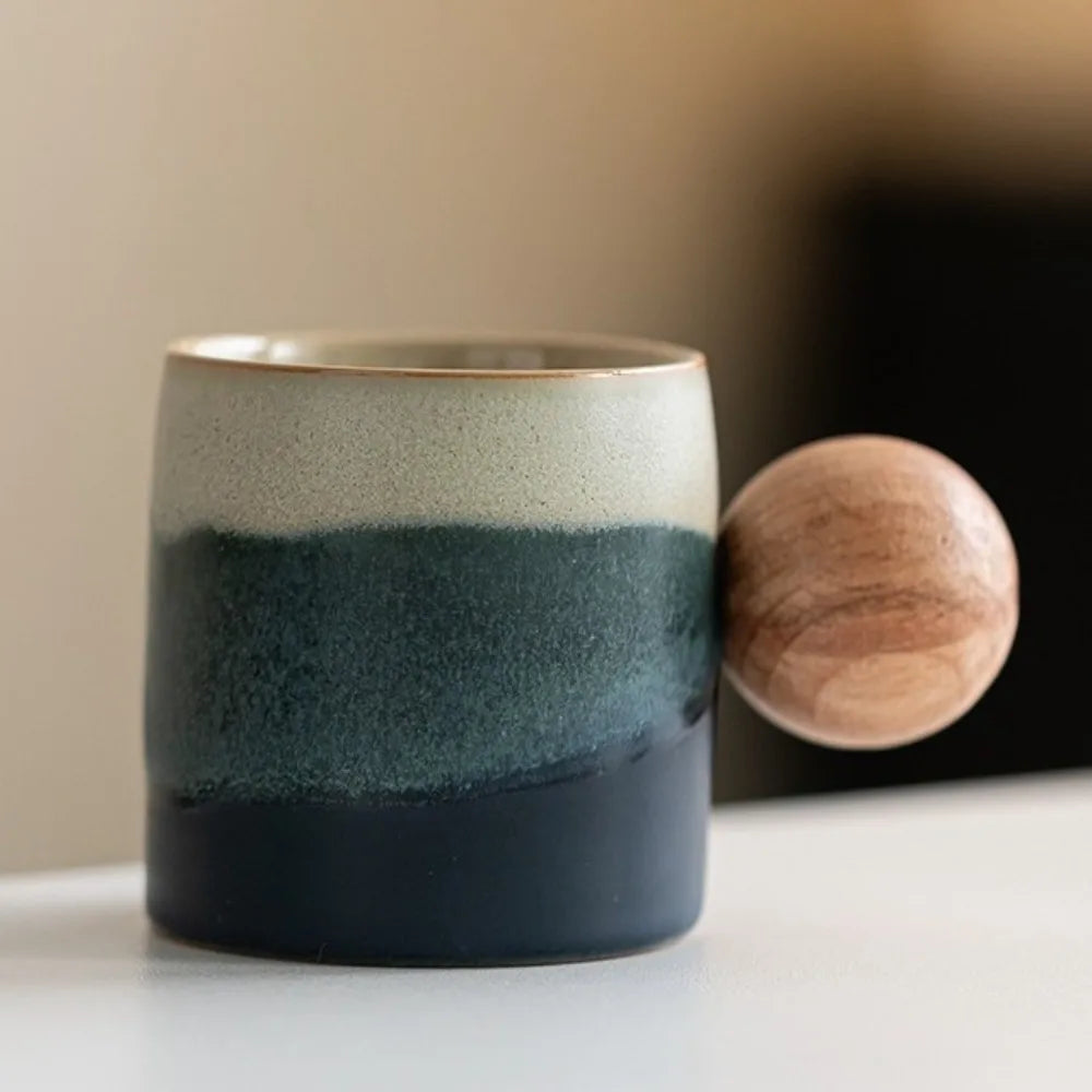 Creative Ceramic Coffee Mug Wood Handle Microwave Dishwasher Safe Coffee Cup Handmade 70ML Porcelain Mug Milk Cocoa Hot Tea