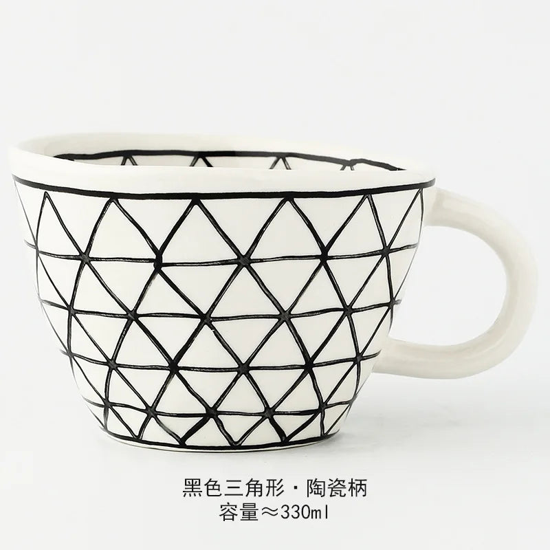 Nordic Hand-painted Simple Large Capacity Water Cup Ceramic Household Breakfast Cup Irregular Office Coffee Cup
