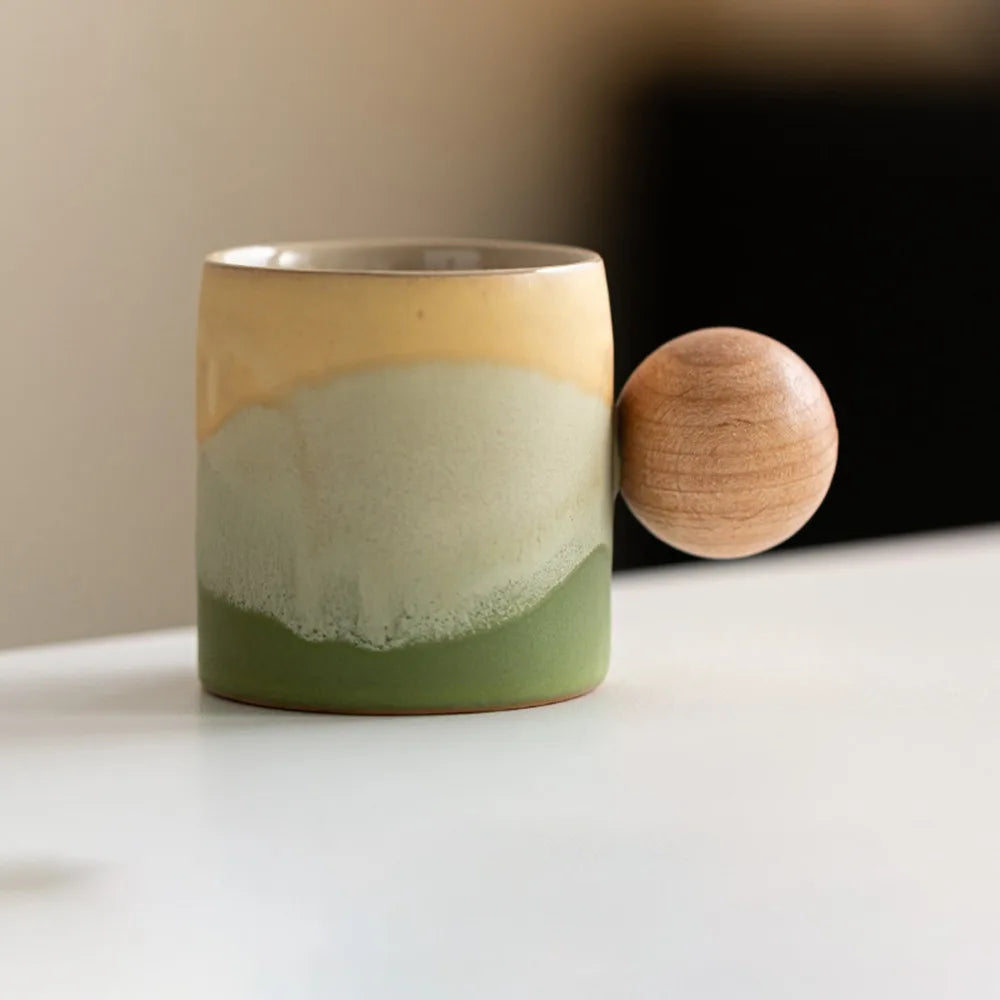 Creative Ceramic Coffee Mug Wood Handle Microwave Dishwasher Safe Coffee Cup Handmade 70ML Porcelain Mug Milk Cocoa Hot Tea