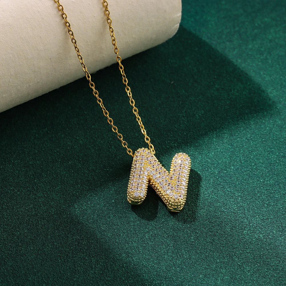 New Trendy Zircon Crystal 26 English Letters Necklaces For Women Female Fashion Stainless Steel Choker Chain Jewelry Wholesale