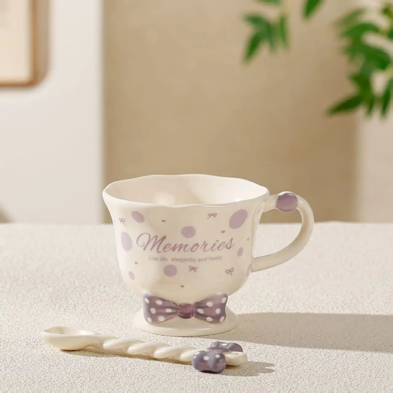 Bowtie Pink Coffee Cup Korean High Beauty Girl Heart Ceramic Mug with Spoon Girl School Home Breakfast Cup Drinkware