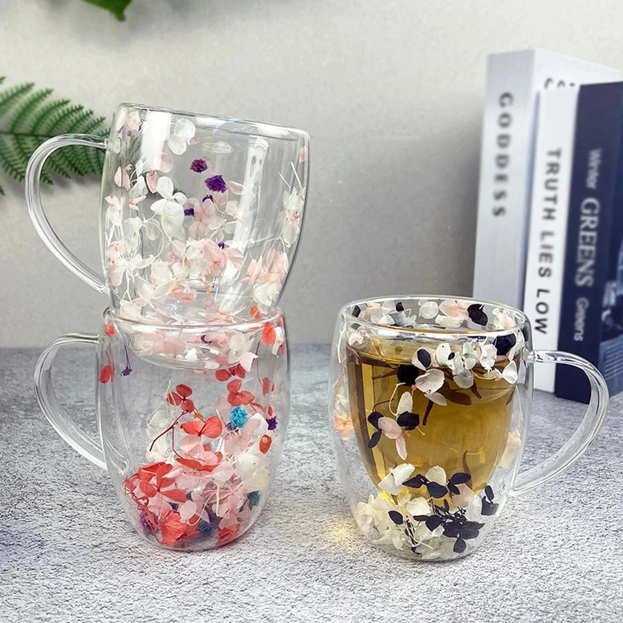 Christmas Double Wall Glass Mug - Heat Resistant Coffee Cup 250/350ml