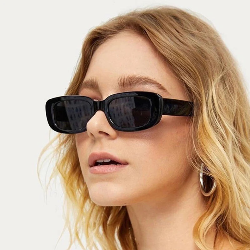 Fashion Black Square Sunglasses Woman Luxury Brand Small Rectangle Sun Glasses Female Gradient Clear Mirror Oculos De Sol