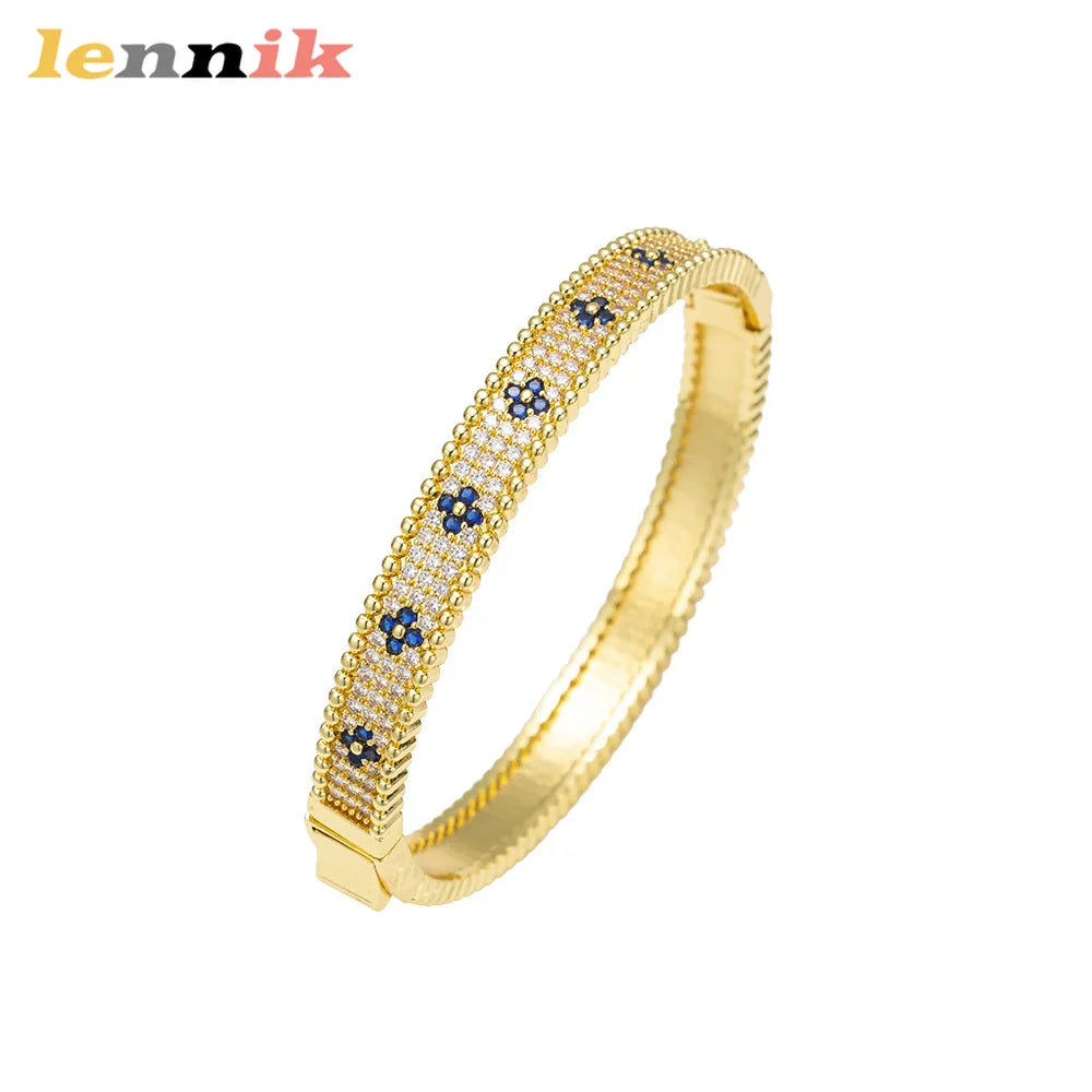 LENNIK Premium Lucky Clover Luxury Full Zircon Micro Pave Earrings Necklace Ring Set, Versatile for Daily/Party, Perfect Gift