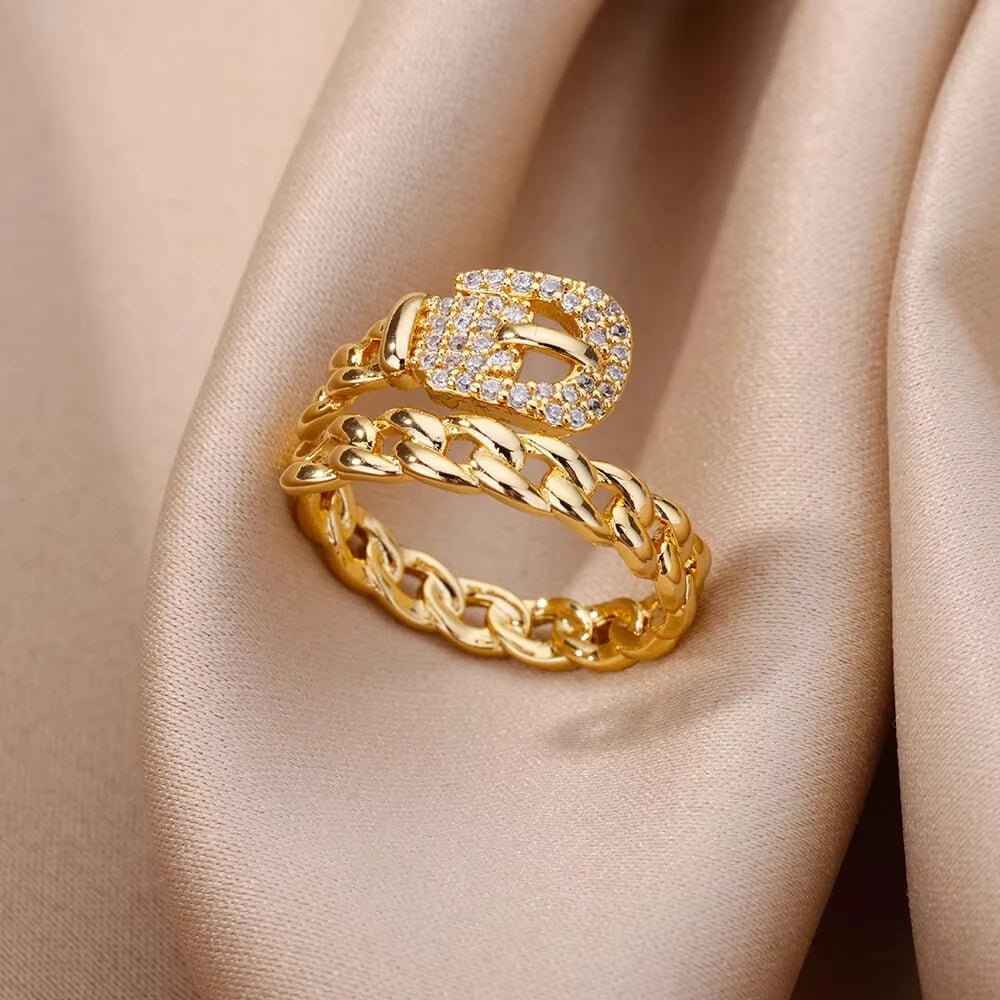 Stainless Steel Zircon Ring - Adjustable Evil Eye Geometric Design