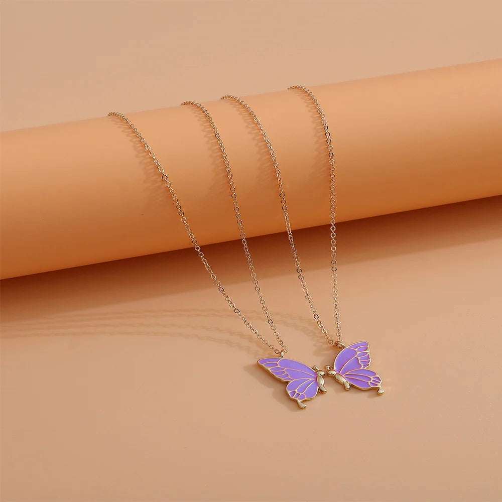 1pair Beauty Butterfly Pendant Necklaces for Women Girl Special Gift for Mother Daughter Fine Chain Chokers for Sister Friend