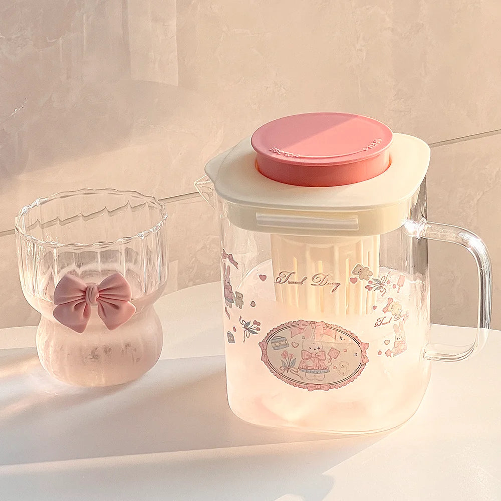 1000ml Cute Bow Shaped Glass Teacup - Large Water Cup
