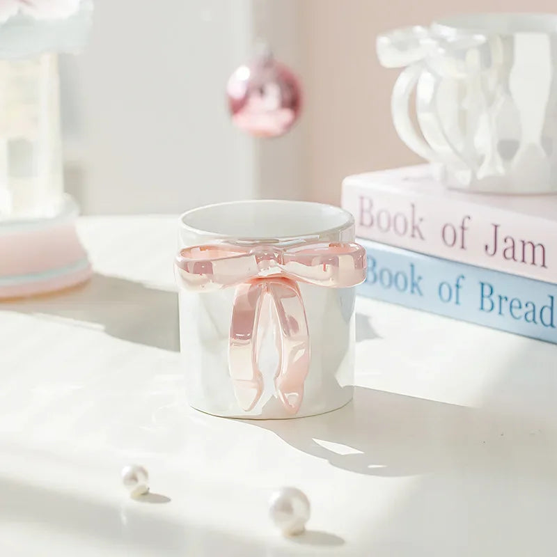 Premium Bowknot Ceramic Mug Creative Water Cup New Breakfast Cup Coffee Cup Women's Home Drinkware Breakfast Plates, Tableware