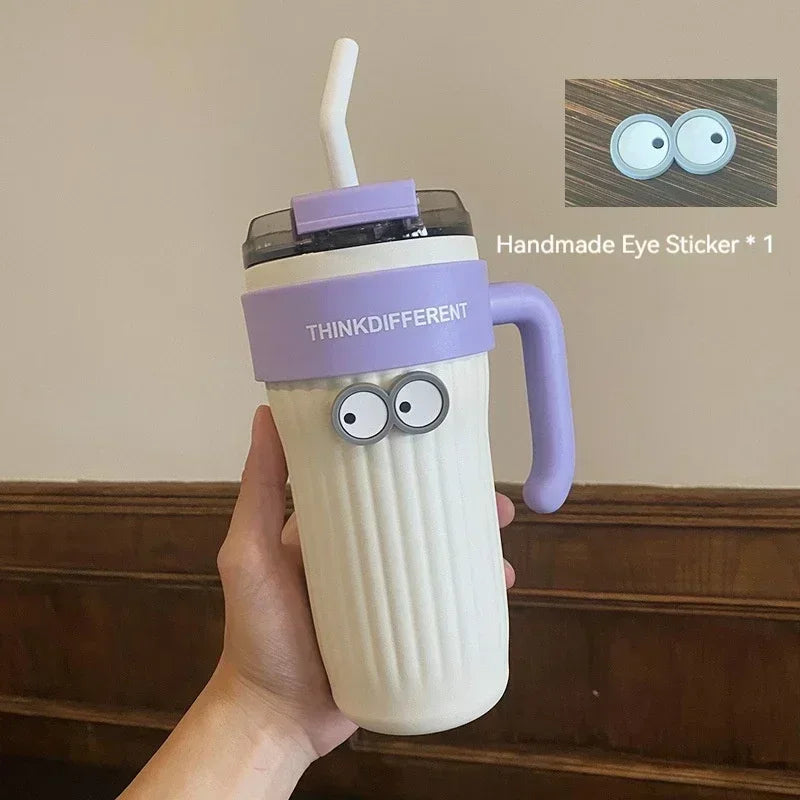 860ml Large Outdoor Thermal Tumbler with Straw - Car Cup Holder Size