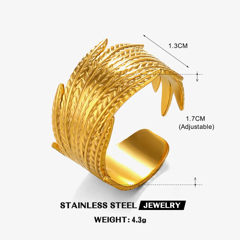 Stainless Steel Wide Geometric Ring - Punk Style Wedding Band