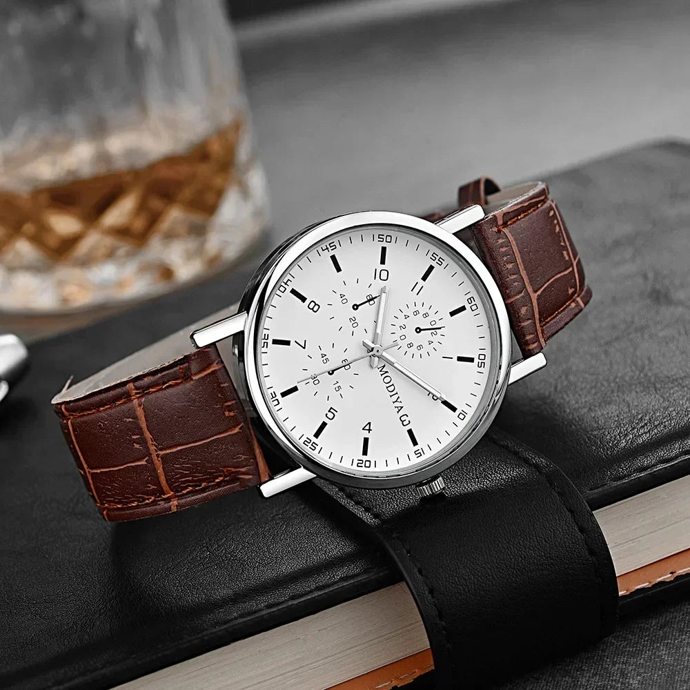 Men's Business Leather Strap Watch - Luxury Quartz Wristwatch