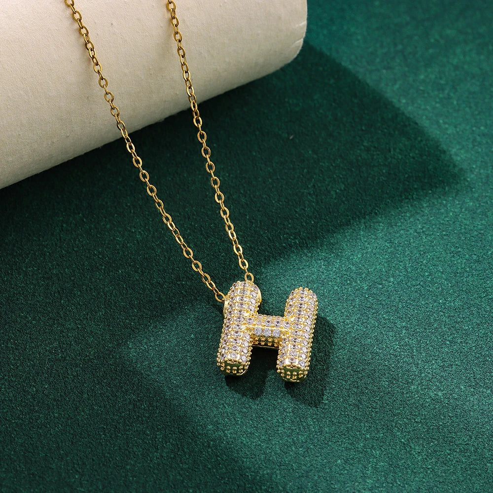 New Trendy Zircon Crystal 26 English Letters Necklaces For Women Female Fashion Stainless Steel Choker Chain Jewelry Wholesale