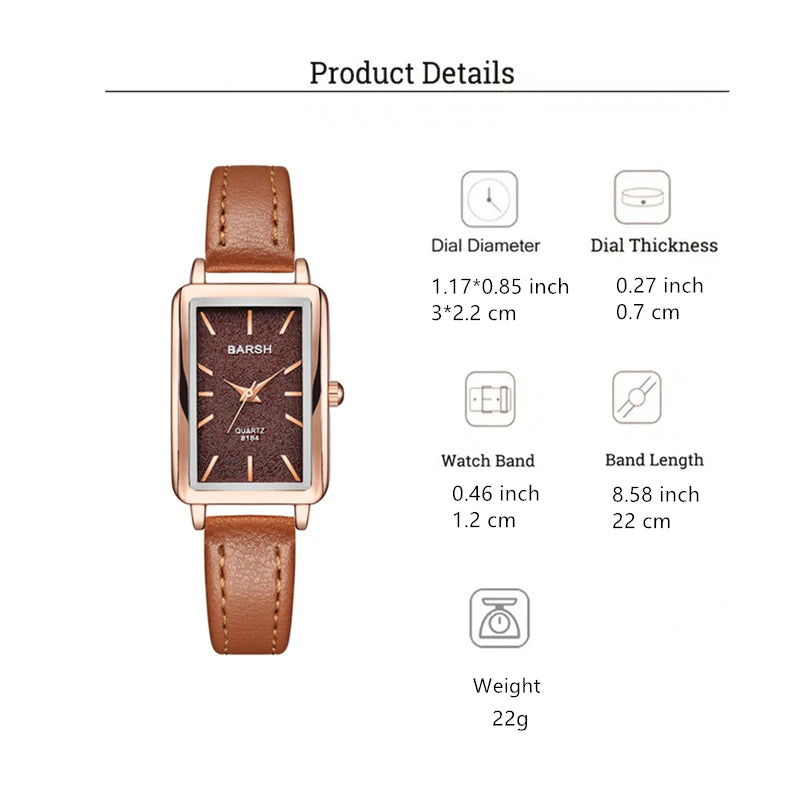 fashion rectangle dial quartz women leather watch