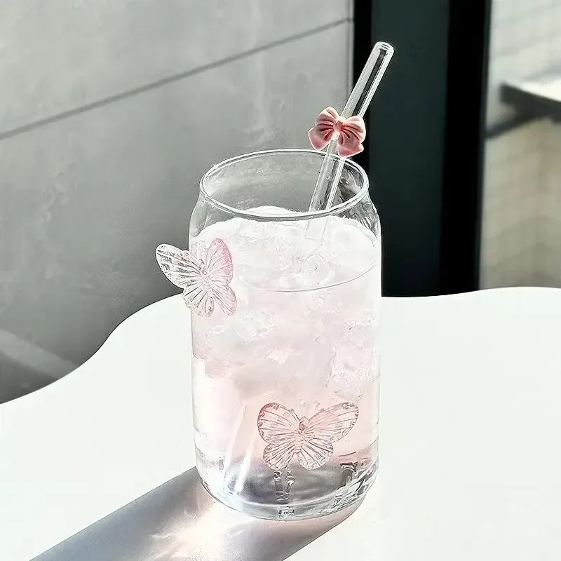 Bow Shaped Glass Water Cup - Cute Milk Coffee Cup