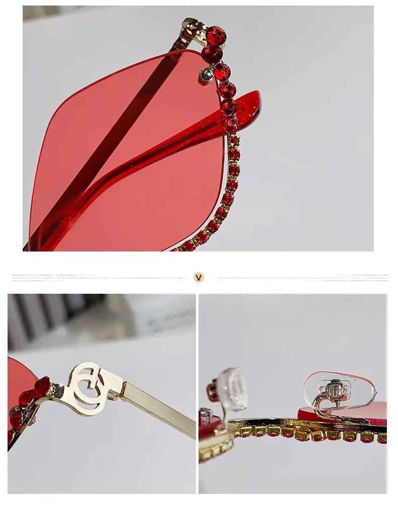 Diamond Vintage Brand Designer rhombus Sunglasses Women For Female Luxury Sun Glasses Punk Popular Half Frame Rhinestone Eyewear