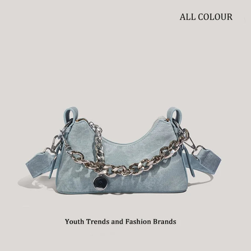 Y2K Chain Patchwork Shoulder Bag - Harajuku Style Crossbody