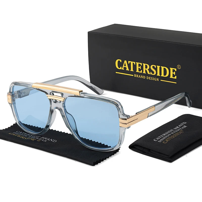 CATERSIDE Retro Big Frame Square Sunglasses Men Flat Top Double Bridge Pilot Punk Sun Glasses Women's Party Travel Eyewear UV400