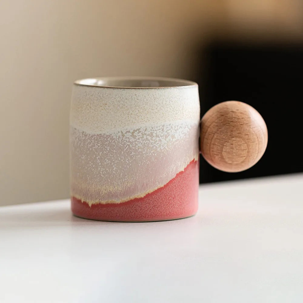 Creative Ceramic Coffee Mug Wood Handle Microwave Dishwasher Safe Coffee Cup Handmade 70ML Porcelain Mug Milk Cocoa Hot Tea