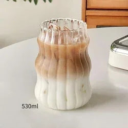 Ins Glass Cup Heat-resistant Tumbler Drinkware Transparent Tea Juice Milk Coffee Mug Home Water Glasses Stripe Mug 410/530ml