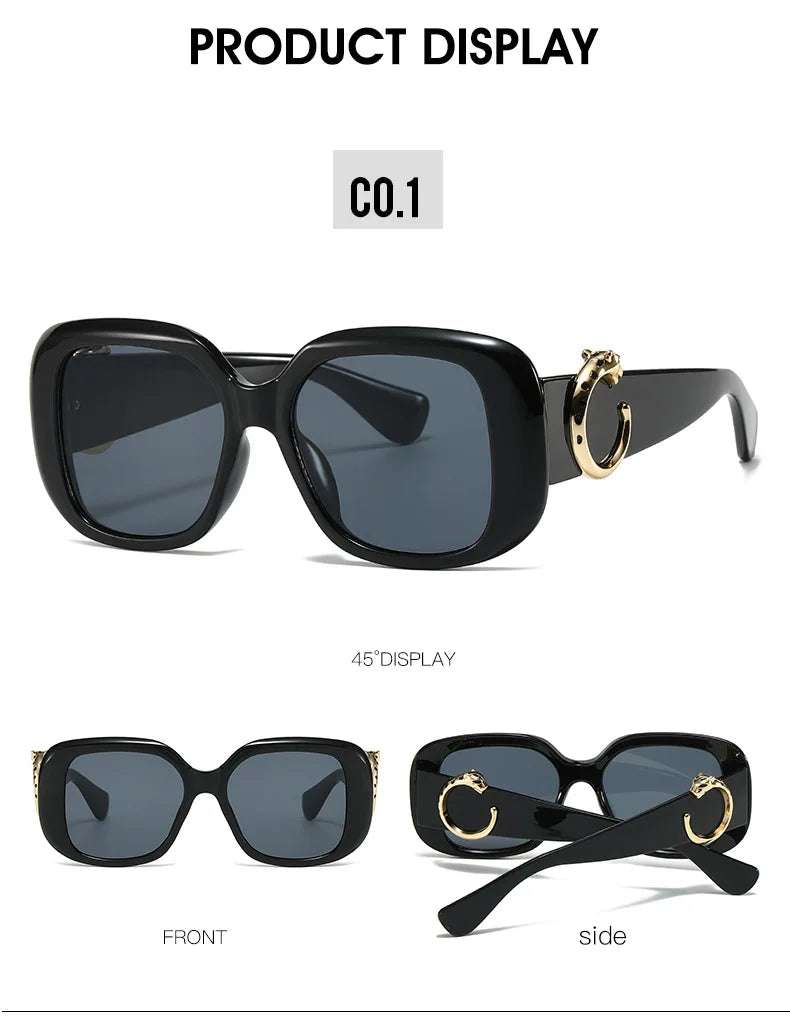 Big Frame Luxury Brand Designer Vintage Square Sunglasses Women For Men Sun Glasses Punk Classic Outdoor Gold Leopard Shades