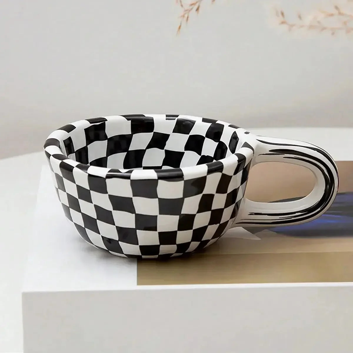 Unique Checkerboard Ceramic Coffee Cup - Perfect Gift