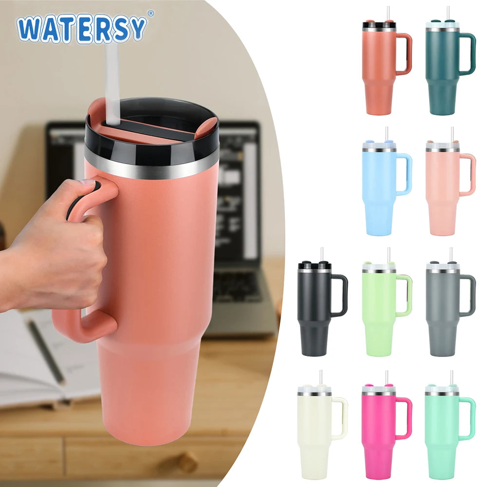40oz Stainless Steel Tumbler with Handle & Straw - Vacuum Insulated Travel Mug