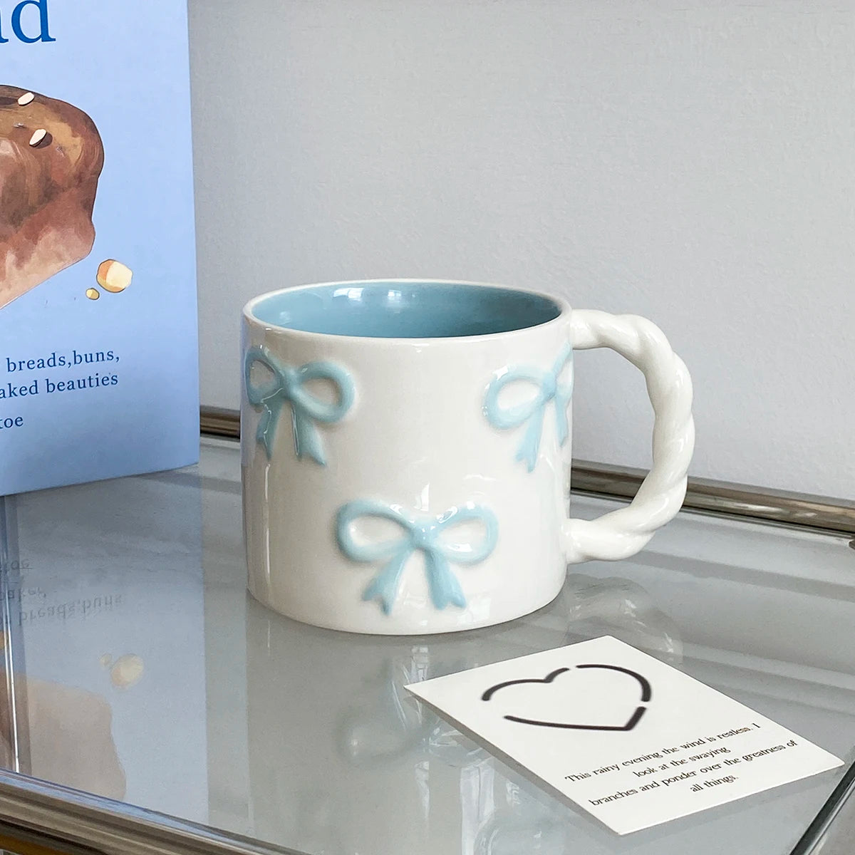 Pink Bow Ceramic Mug - 13.4oz Twist Handle Coffee Cup