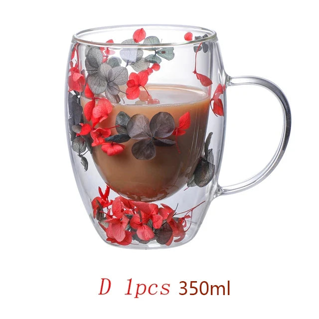 Christmas Double Wall Glass Mug - Heat Resistant Coffee Cup 250/350ml