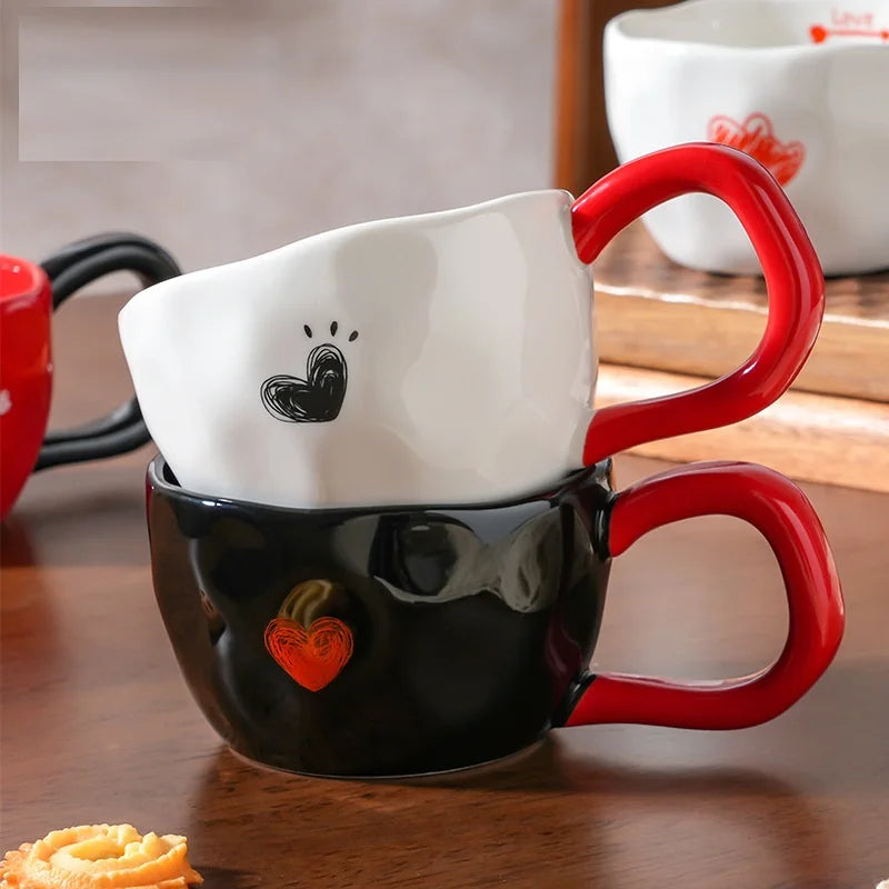 300ml Ceramic Mugs Coffee Cups Hand Pinched Irregular Flower Milk Tea Cup ins korean style Oatmeal Breakfast Mug Drinkware Kitch