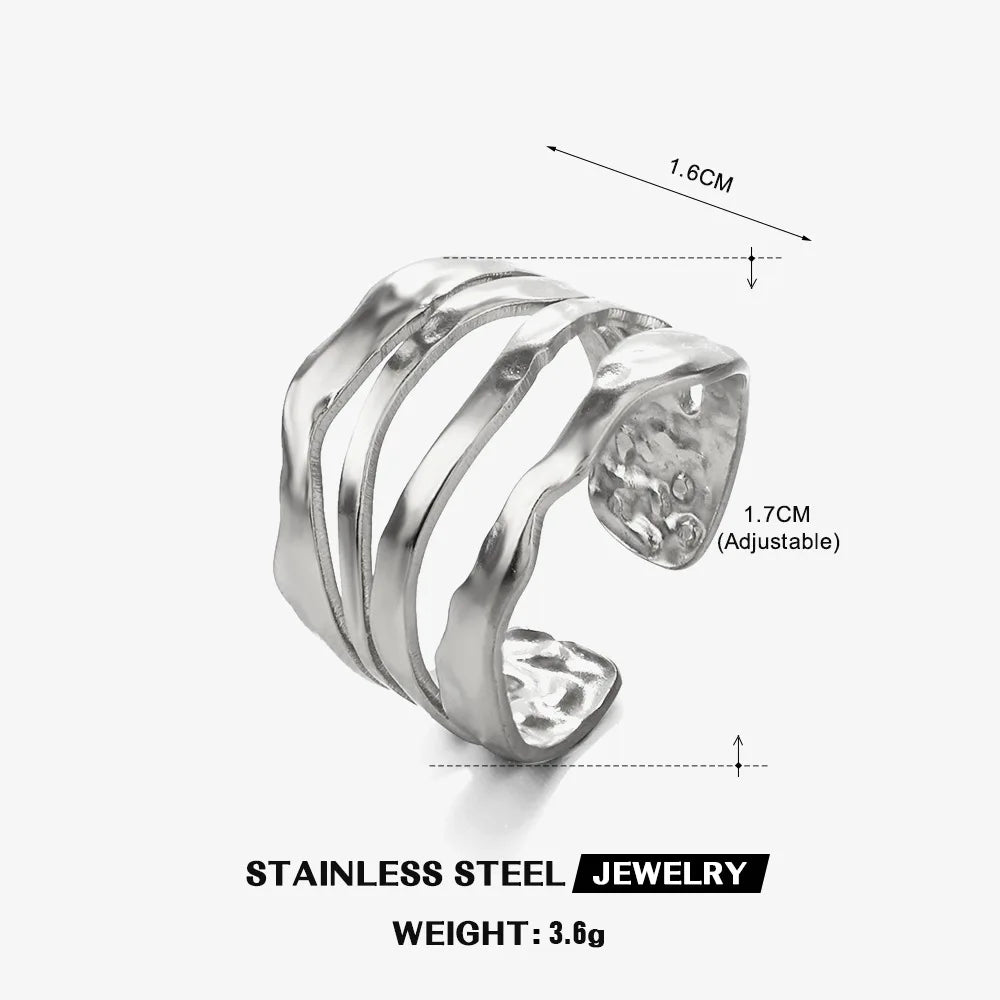 Stainless Steel Wide Geometric Ring - Punk Style Wedding Band