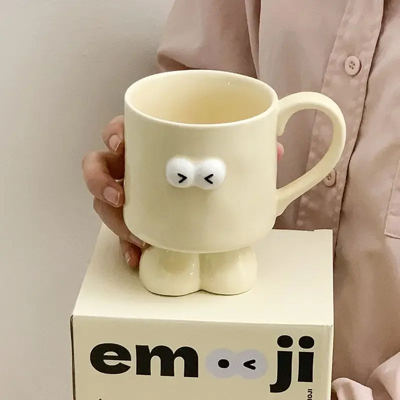 Interesting Big Eyed Ceramic Mug, Cute Red Black and White Coffee Mugs, Office Breakfast Birthday Gift Teacup, Couple Water Cups