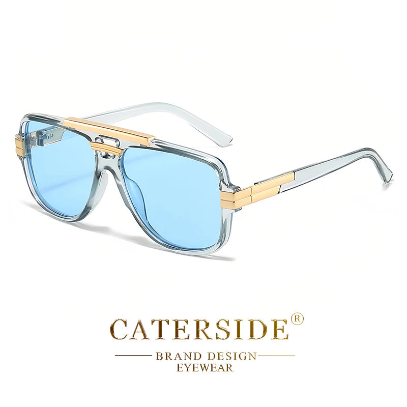 CATERSIDE Retro Big Frame Square Sunglasses Men Flat Top Double Bridge Pilot Punk Sun Glasses Women's Party Travel Eyewear UV400
