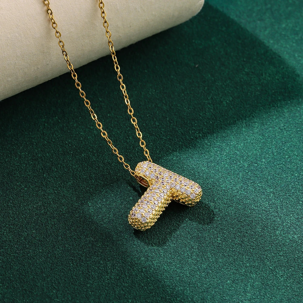 New Trendy Zircon Crystal 26 English Letters Necklaces For Women Female Fashion Stainless Steel Choker Chain Jewelry Wholesale