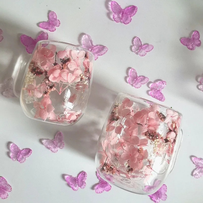 Transparent Coffee Cup - Creative Flower Double Insulated Glass