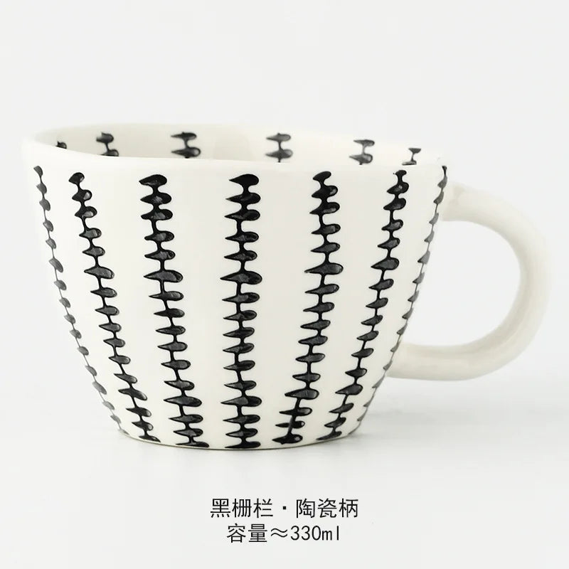 Nordic Hand-painted Simple Large Capacity Water Cup Ceramic Household Breakfast Cup Irregular Office Coffee Cup