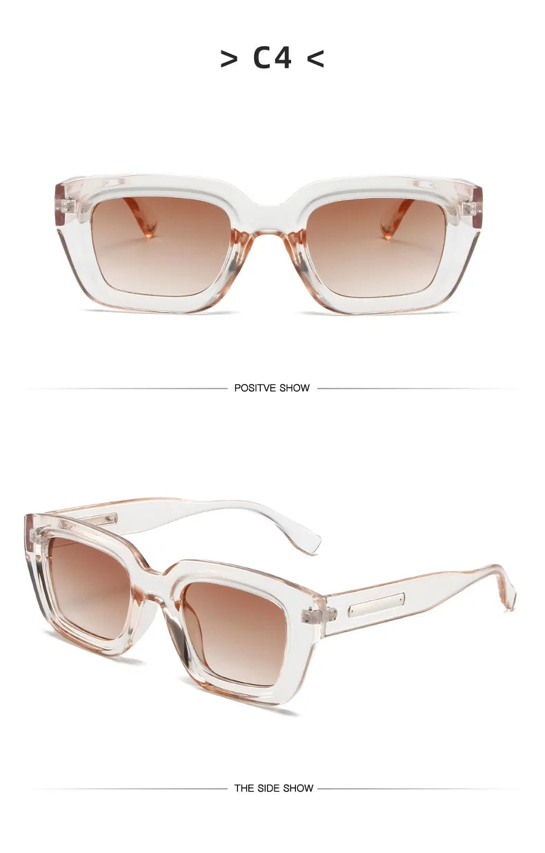 Fashion Vintage Luxury Brand Designer Olive Green Square Sunglasses Women For Men Sun Glasses Punk Popular Rivet Outdoor Shades