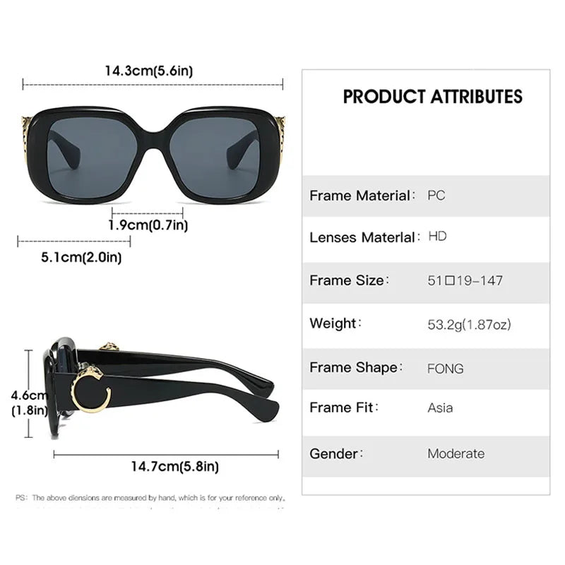 Big Frame Luxury Brand Designer Vintage Square Sunglasses Women For Men Sun Glasses Punk Classic Outdoor Gold Leopard Shades
