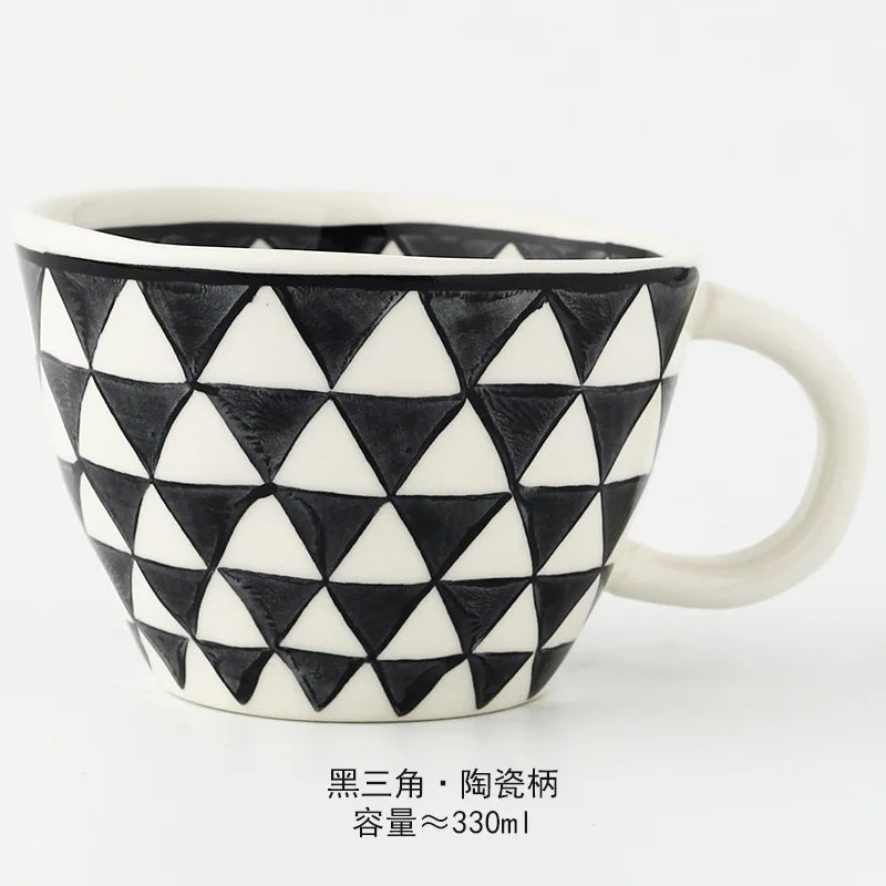 Nordic Hand-painted Simple Large Capacity Water Cup Ceramic Household Breakfast Cup Irregular Office Coffee Cup