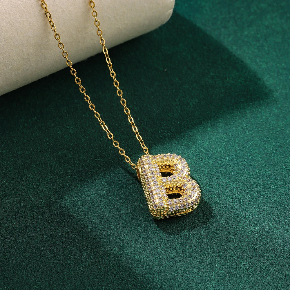 New Trendy Zircon Crystal 26 English Letters Necklaces For Women Female Fashion Stainless Steel Choker Chain Jewelry Wholesale