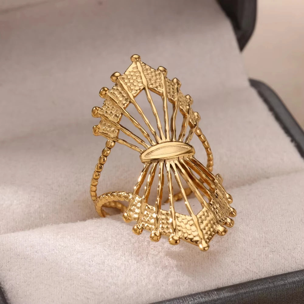 Stainless Steel Zircon Ring - Adjustable Evil Eye Geometric Design