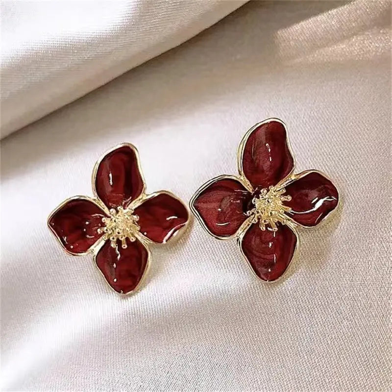 Metal Flower Retro Earrings - Matte Texture Fashion Jewelry
