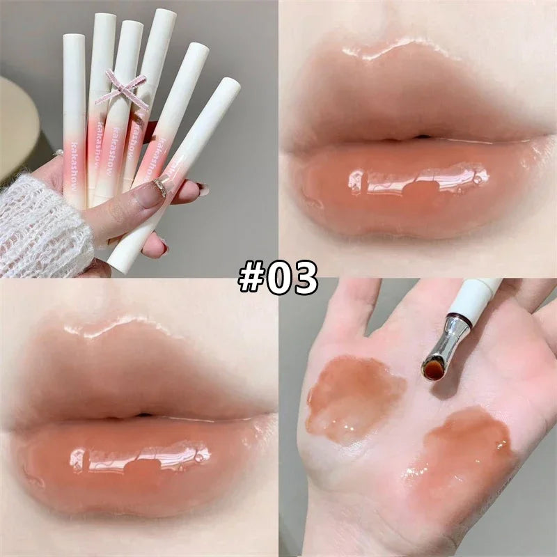 Mirror Watery Lip Gloss - Moisturizing Jelly Lip Tint with Iron Brush