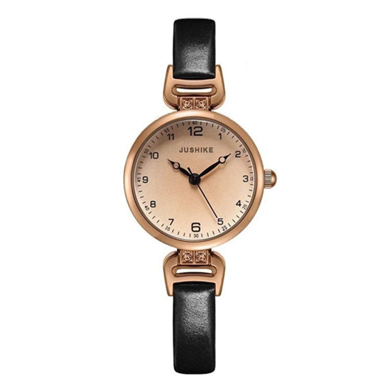 Simple Women's Bracelet Watch - Small Round PU Leather Retro