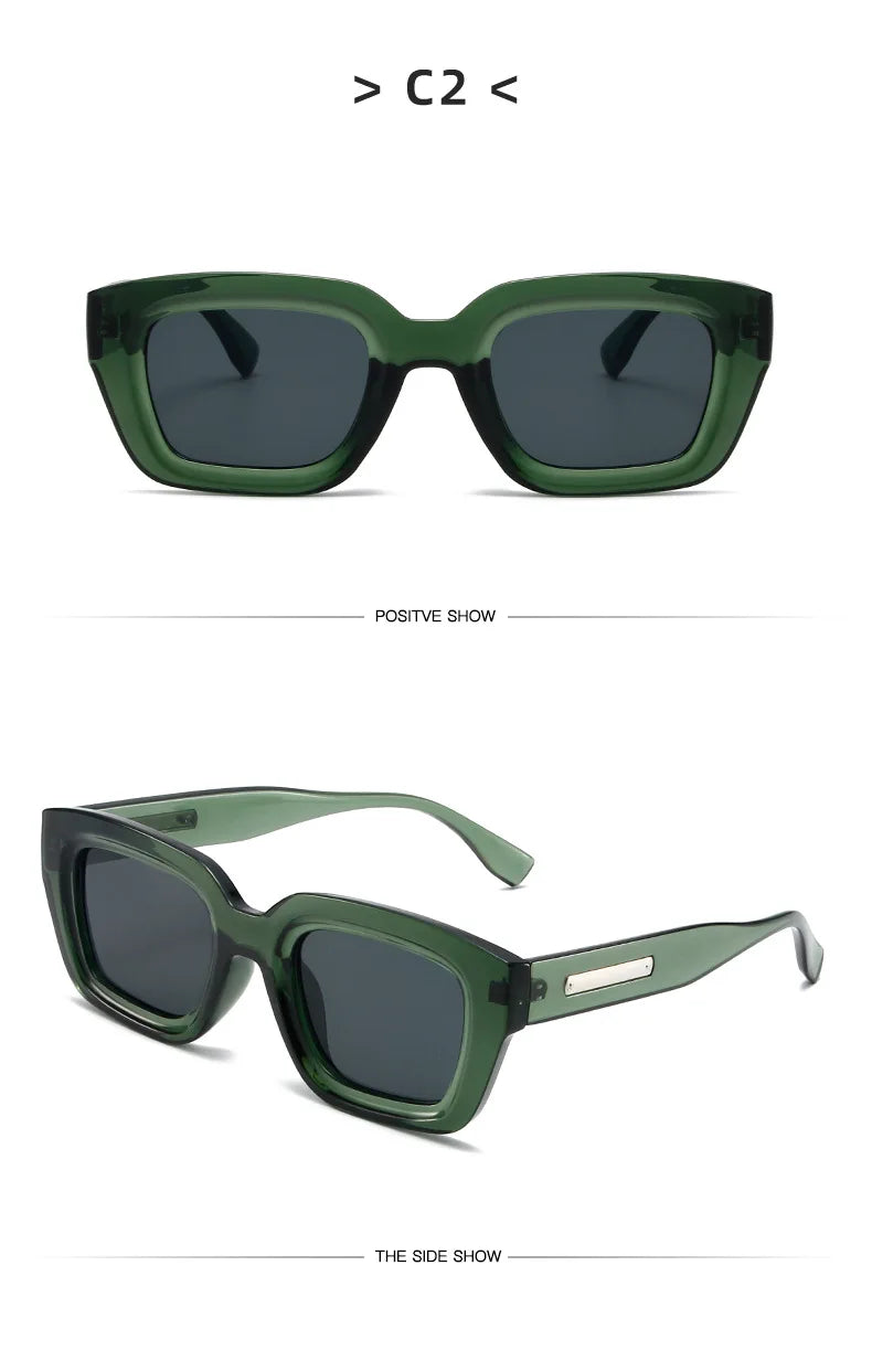 Fashion Vintage Luxury Brand Designer Olive Green Square Sunglasses Women For Men Sun Glasses Punk Popular Rivet Outdoor Shades
