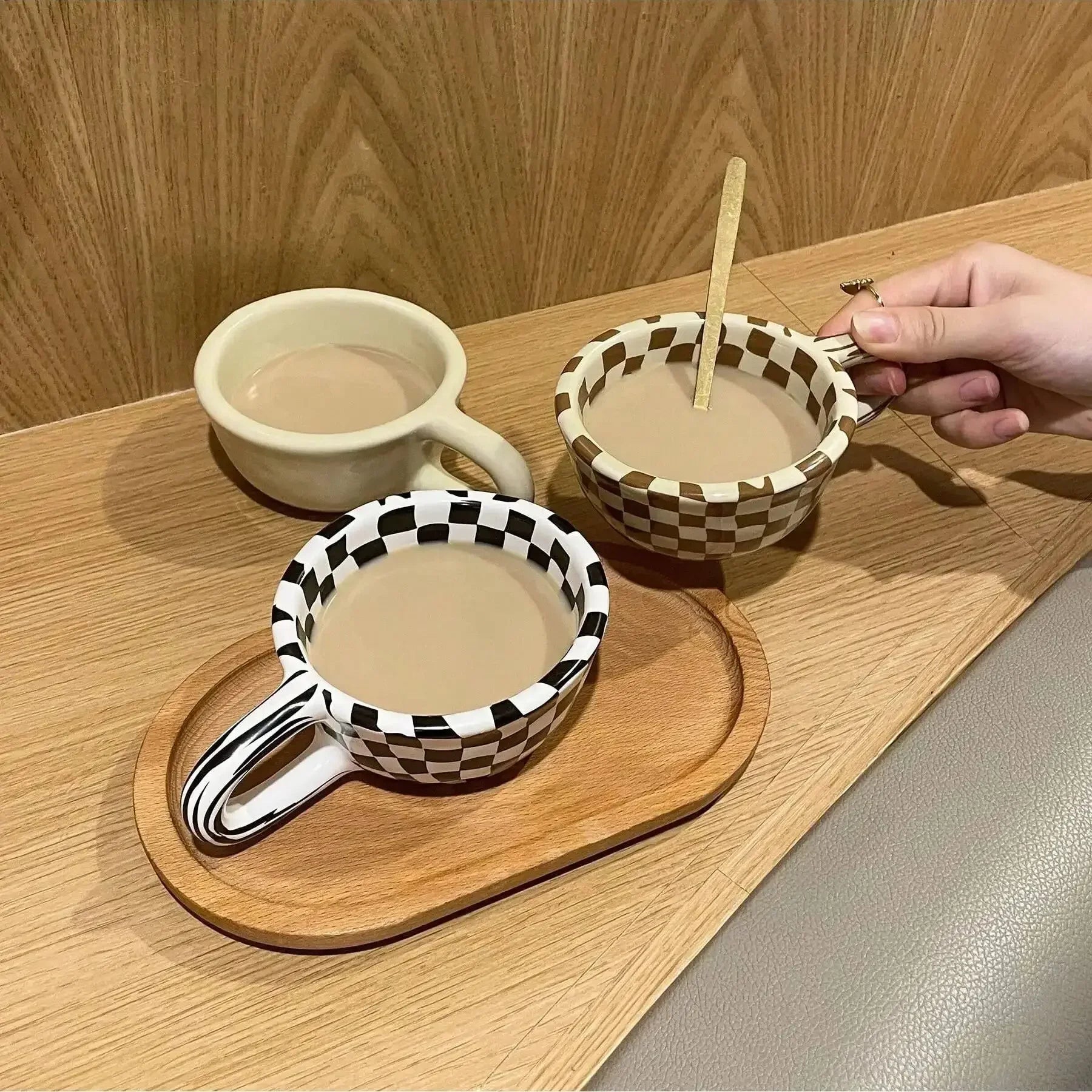 Unique Checkerboard Ceramic Coffee Cup - Perfect Gift