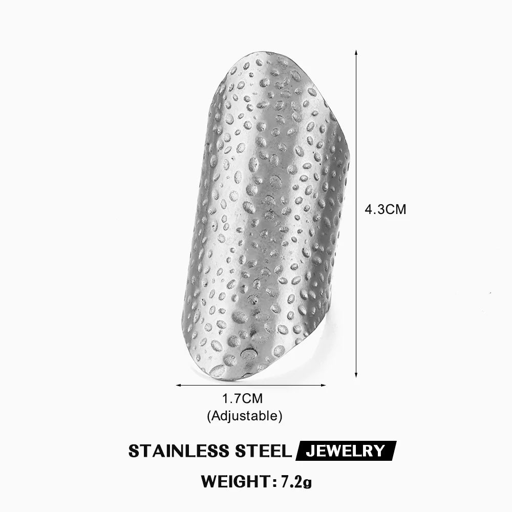 Stainless Steel Wide Geometric Ring - Punk Style Wedding Band
