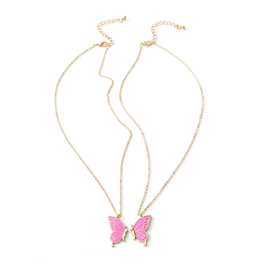 1pair Beauty Butterfly Pendant Necklaces for Women Girl Special Gift for Mother Daughter Fine Chain Chokers for Sister Friend