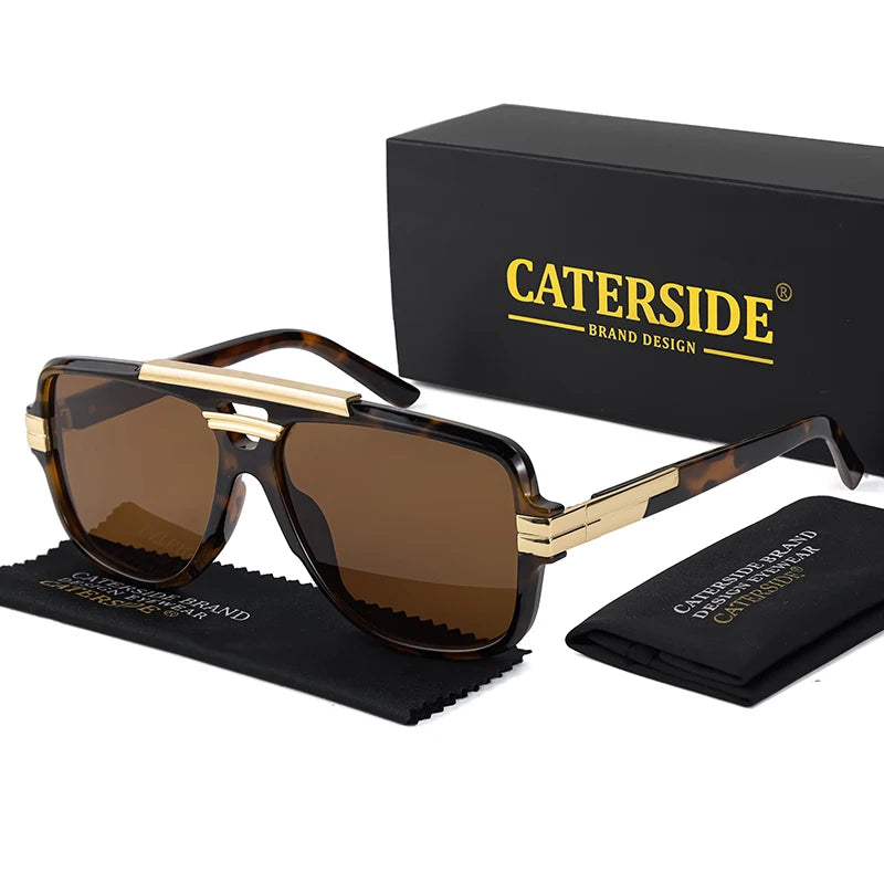 CATERSIDE Retro Big Frame Square Sunglasses Men Flat Top Double Bridge Pilot Punk Sun Glasses Women's Party Travel Eyewear UV400